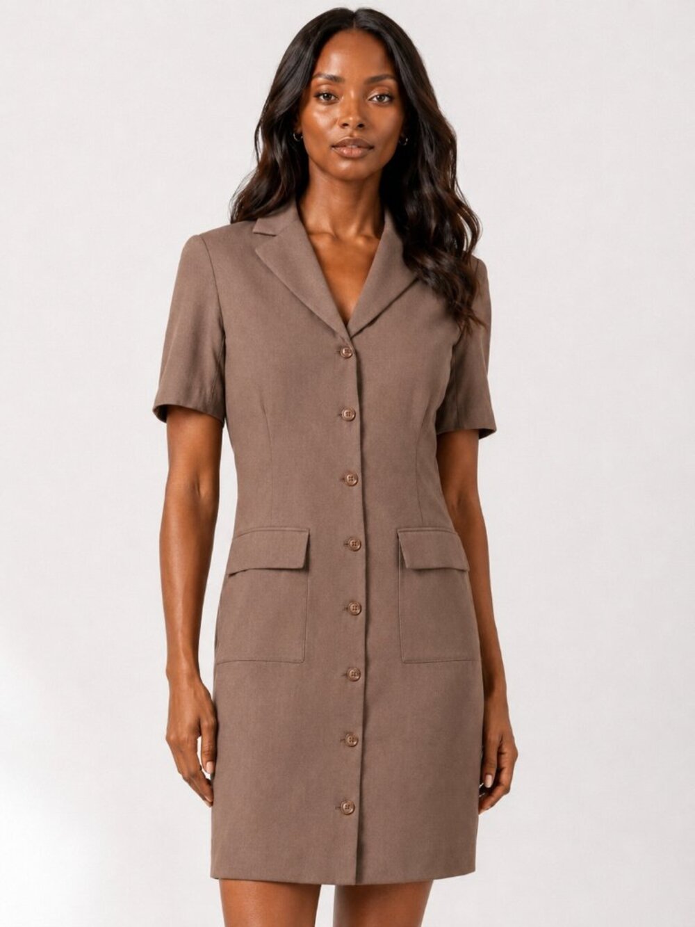 Forcast Nia Button Linen Dress Biscuit (Taupe) | Tailored Utility Mini